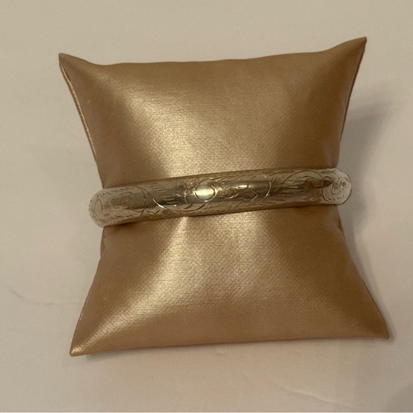 BRACELET STERLING SILVER 925 BANGLE HINGED ETCHED 17.4g - Picture 1 of 12